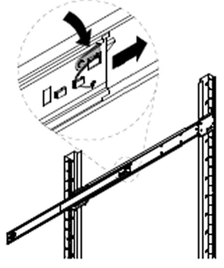 8. Attach the outer rails to the rack with two screws through the holes at the ends of the rails. 9. Line up the rear of the inner rails with the front of the extended outer rails. 1.
