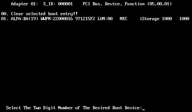 4. Server Settings 4.3. FC Controller BIOS Settings Input the number of the boot device to be registered. Be sure to enter the device number that includes LUN0 as the boot device number.