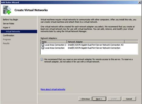 connect the virtual network switch if necessary, then click Next.