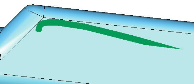 Step 2. Click the end face of wing to select it, Fig. 8. Drag wing close to windshield area.
