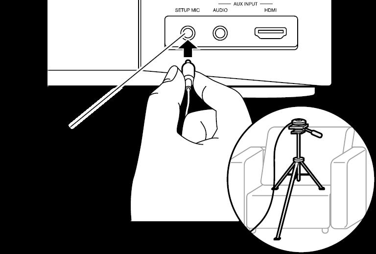 When putting the speaker setup microphone on a tripod, refer to the illustration when putting it in place. 2. Select the connected speaker configuration.
