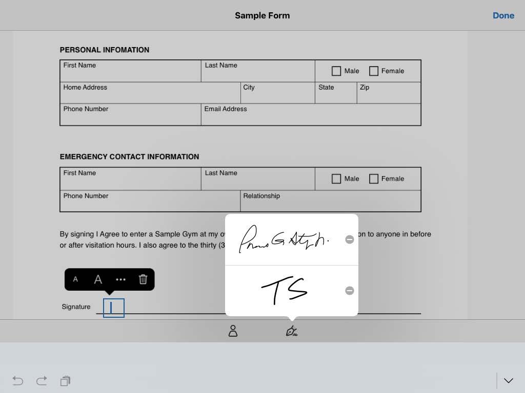 Likewise, you can tap Fill & Sign on the left side of the window in Figure 9 to open a form that you need to fill in and even add your signature.