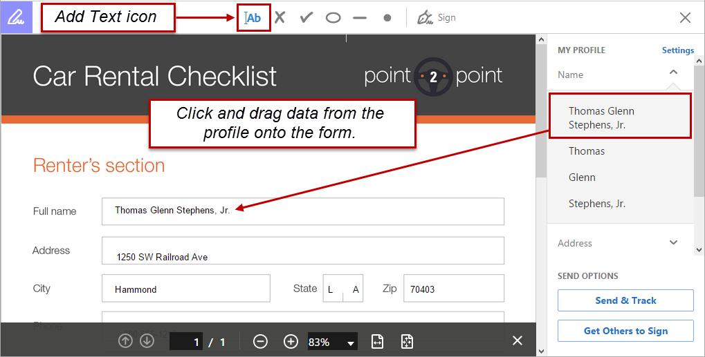 Figure 16 - Using Acrobat's Fill & Sign Feature When the form is completed, and it is time to sign the form, click the Sign icon at the top of the