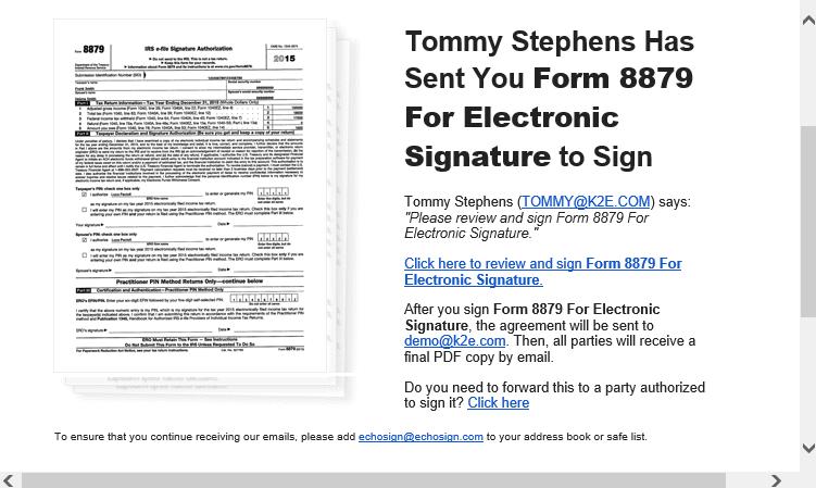 Figure 21 - Message Received by Those from Whom a Signature is Requested As each signatory signs the form, Adobe updates the status of the document in the Document Cloud.