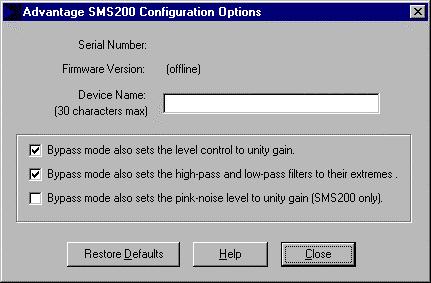SETUP CONFIGURATION OPTIONS SCREEN The Configuration Options screen is used to select options which customize the operation of the SMS00.