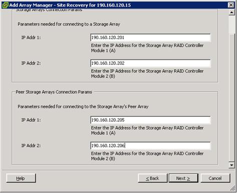 Figure 14. Array Manager Parameters 6. Click Next to validate the information and discover the storage arrays. 7.