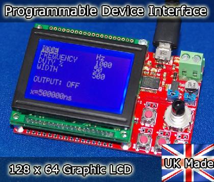 Programmable Device Interface PDI-1 A Versatile Hardware Controller with USB interface Features and Specifications Arduino compatible for simple USB Programming 126 x 64 Graphic LCD 12x Digital IO