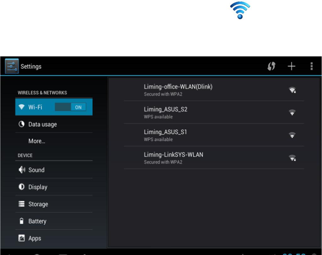CONNECTING TO A WIRELESS NETWORK NOTE: To connect your Tablet to the Internet you must have an Internet connection and a wireless network. A. Open the App Tray > Select Settings > Switch the Wi-Fi option from OFF to ON by tapping the OFF icon.