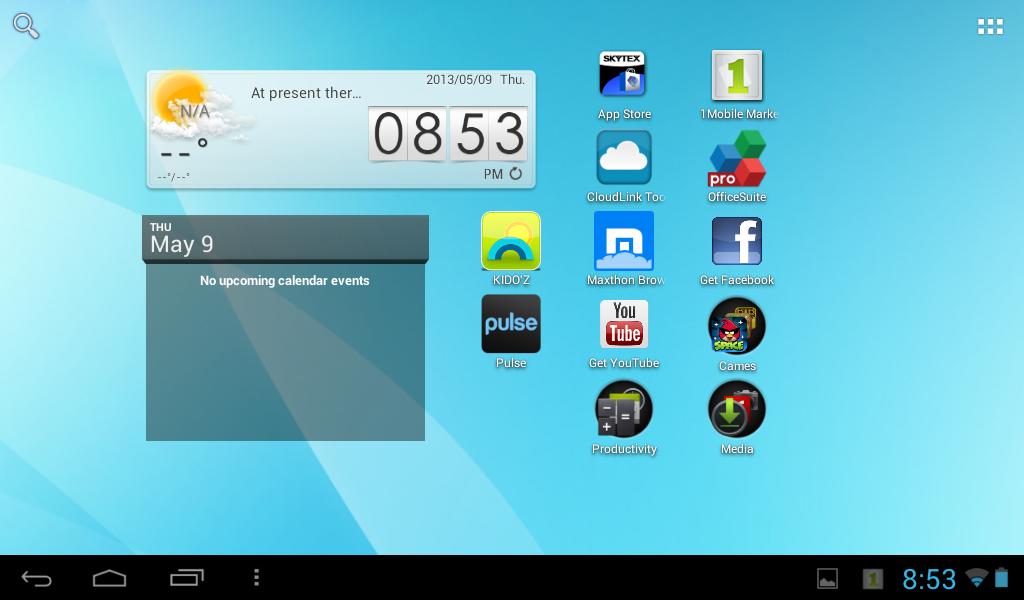 HOME LAUNCHER SCREEN APPLICATIONS Home Launcher Screen This is your starting point. The Home Launcher screen consists of 5 screens (slide finger left or right across the screen to view).