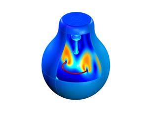 HEAT TRANSFER MODULE: The light bulb model exemplifies surface-to-surface radiation and non-isothermal flow in the Heat Transfer Model Library.