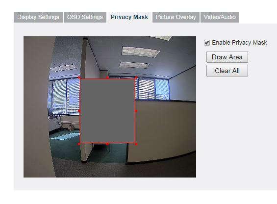 Figure 5-16 Privacy Mask Settings 4. Click and drag the mouse in the live video window to draw the mask area. Note: You are allowed to draw up to 4 areas on the same image. 5. Click Stop Drawing to finish drawing or click Clear All to clear all of the areas you set without saving them.