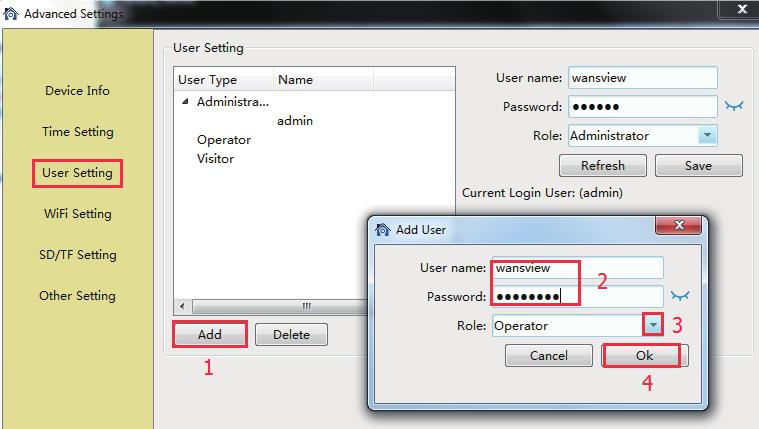 3.3.2.3 User Setting User can create other accounts for family member or friends in User Setting.