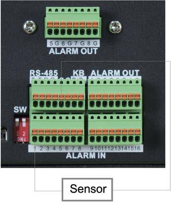 Typical ALARM IN wiring Wiring alarm outputs to the NVR The NVR provides 4 alarm output terminations.