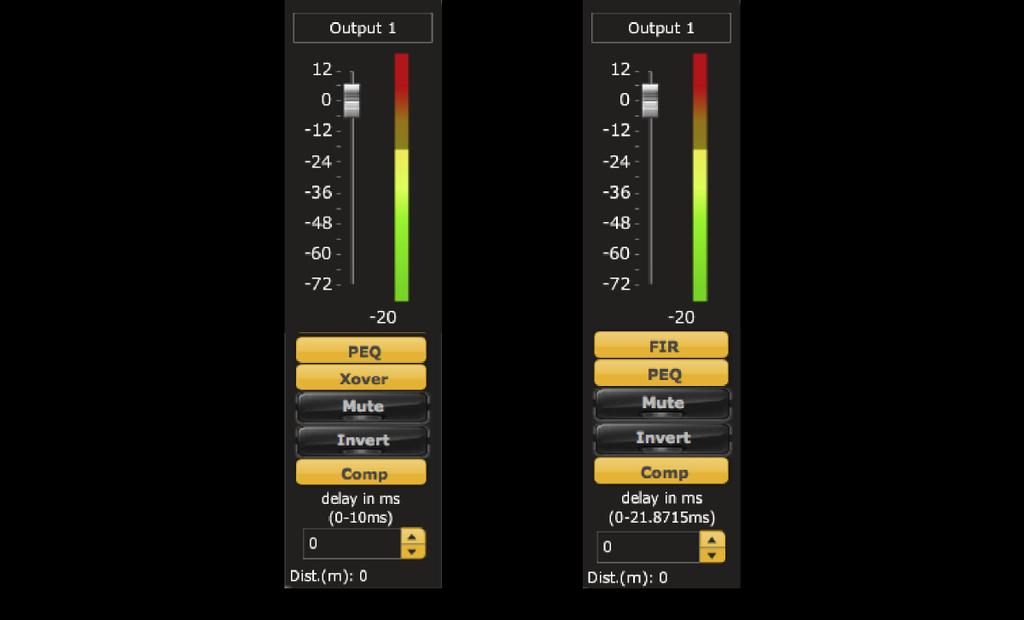 4.11 OUTPUT CHANNEL CONFIGURATION One or two output control strips are shown in the user interface, depending on the amplifier mode.