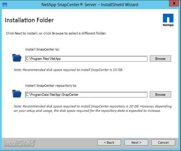6. Click Next, and then the Installation Folder page appears.
