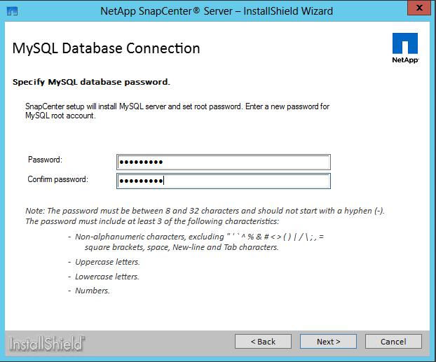 8. Use the default ports and then click Next. The MySQL Database Connection page appears.
