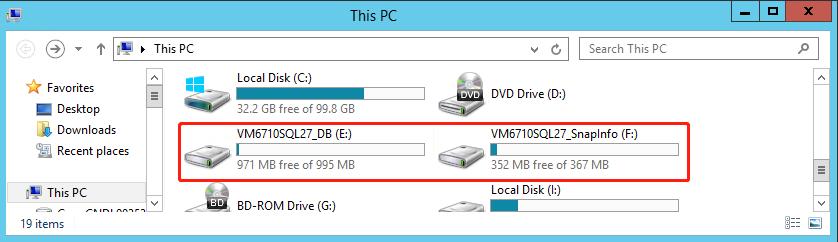 Figure 86: View the two disks you created on VM6710SQL27.base.com. 9.