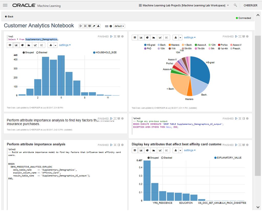 Oracle Machine Learning Machine Learning Notebook for Autonomous Data Warehouse Cloud Key Features Collaborative UI for data scientists Packaged with Autonomous