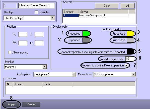 Choose the selection color of accepted call by operator in the Intercom Control Monitor interface object.