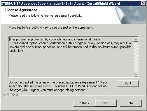 7. Read the terms and conditions of the License Agreement page. If the conditions are agreeable, click Yes. 8. The following page is displayed.