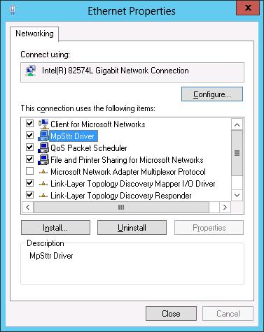 5. Uninstall the network driver. a. Click Control Panel -> Network Connections to specify a connection you want to cancel and open the property window. b. Select MpSttr Driver to click Uninstall. c. Search files under the %SystemRoot%\inf directory with the keyword of "MpSttrDrv".