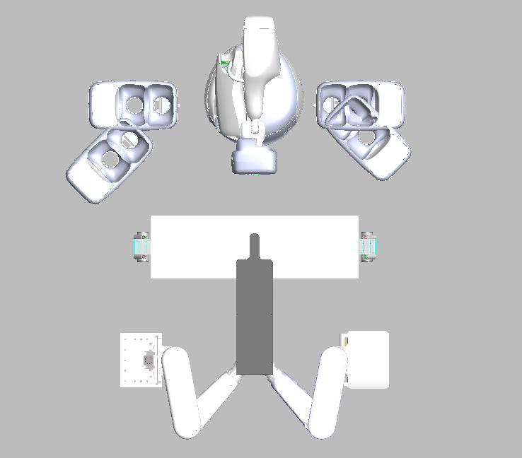 Robotic Manipulator Four Options for Xchange Table Placement Image Detectors Two Options for RoboCouch Patient Positioning System Placement Room diagram with all options shown Treatment Vault