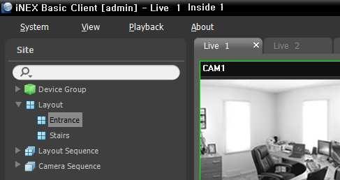 inex Basic CAM3: An event is detected Layout Monitoring You can monitor video from multiple cameras in a predefined layout. A layout should be registered on the inex system for the layout monitoring.