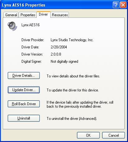 Installation Procedures 7. Double click the LynxAES16 entry to launch the LynxAES16 Properties dialog box.