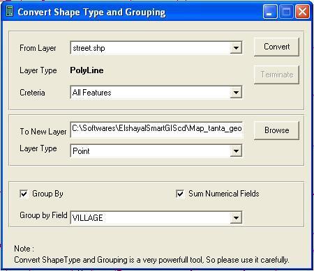 F) Converting between Shape File types 2D & 3D (Point Polyline Polygon) Menu Tools Convert Shape Type and Grouping Converting Shape Type and Grouping Select Destination Layer Select Criteria (All