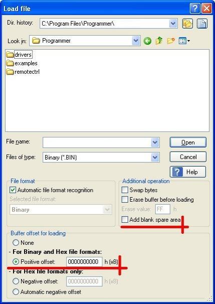 Figure 7: Load file dialog window If you haven't a single input data image file but you have several input data files for individual partitions instead, you will need to use Positive offset setting