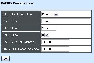 Secret Key: Enter the Secret Key same as the RADIUS server. RADIUS Port: Specify the UDP port for RADIUS.