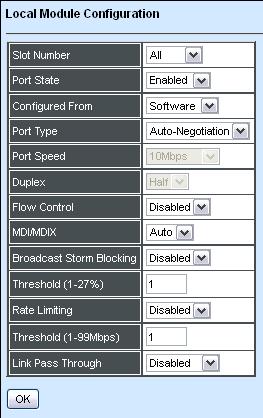 4.5.1 Local Module Configuration Select option Local Module Configuration from the Chassis Management menu. The Local Module Configuration page appears. Slot Number: Select the target slot.