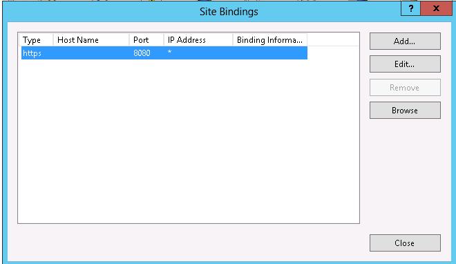 4. The Site Bindings pp-up windw appears. Click Edit t pen the Edit Site Bindings windw. Figure 11: The Site Bindings pp-up windw. 5.