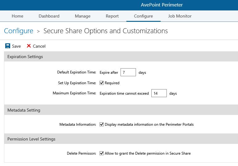 Cnfiguring Secure Share Optins and Custmizatins In the Secure Share Optins and Custmizatins page, yu can cnfigure the fllwing settings fr the Secure Share.