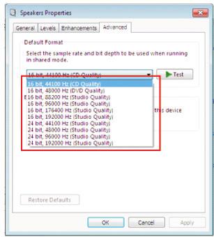 7.2 Select Sample Rates Windows 7/Windows 8 Sampling rate is only selectable in Windows 7 and Windows 8, while other Windows versions do not support this function.