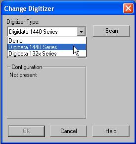Digitizer Type list. c. Press the Scan button to detect the digitizer.