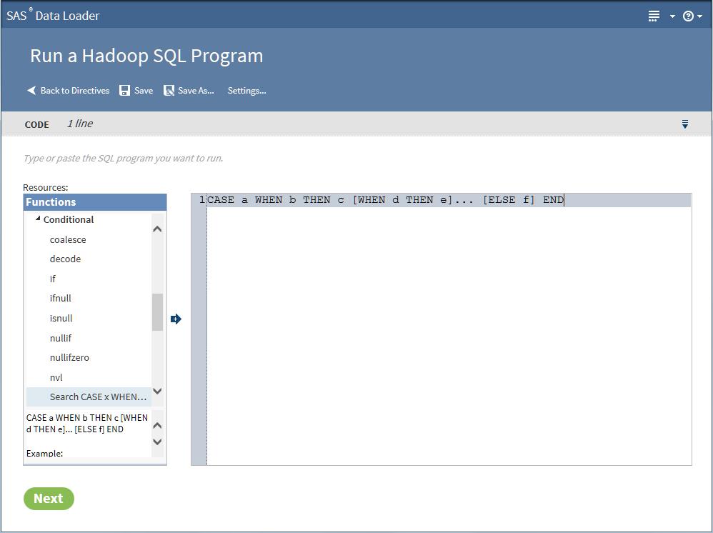 Run a Hadoop SQL Program 161 6 When your program is ready to run, click Next. 7 In the Result task, click Start SQL program.