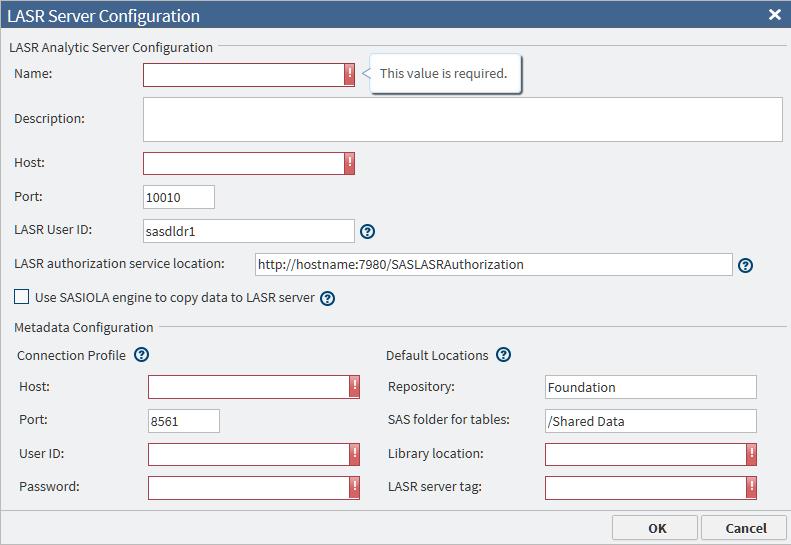 186 Chapter 9 / Maintaining SAS Data Loader 5 In the Host field, add or change the full network name of the host of the SAS LASR Analytic Server. A typical name is similar to lasr03.us.ourco.com.