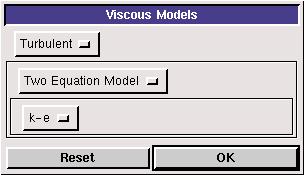 Use the values shown in the above figure. Input the values and click <<OK>>. (4). Viscous Model Choose turbulent model (k-e). (5).
