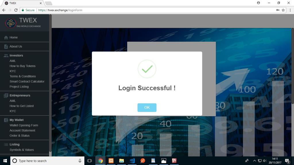 11. If your login is successful you will get the above message. Wallet Opening Process 12.