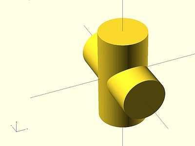 More examples in OpenSCAD Example 6: Union of two cylinders union() { cylinder (h = 4,