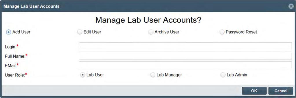 From the open Laboratory record, click the Manage Lab User Accounts button on the right.
