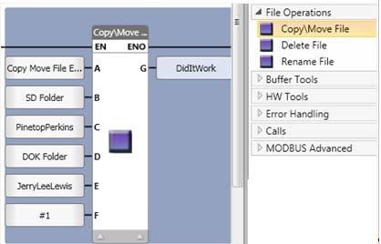 File Operation Functions This new category in the Ladder Toolbox enables you to move and copy Data