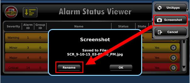 HMI Screenshots Screenshots can now be renamed and sent as email attachments.