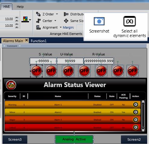 HMI Screenshots: Improve Load Time Two new buttons, Take screenshot" and Select All Dynamic Elements were added to the UniLogic HMI editor ribbon.