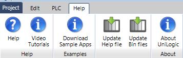 Update from the Web The Help tab contains new options for updating BIN and Help files Ladder/HMI Library Reuse your work UniLogic now includes a global library that is accessible from the Solution
