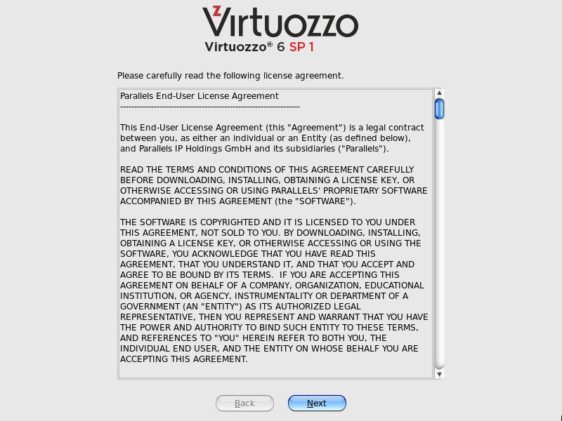 Installing Virtuozzo 6 Selecting the Keyboard Type Select the keyboard layout to use for the installation and as the system default once the installation is