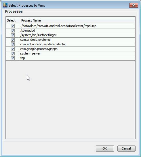 1. Choose Select Processes from the View menu. 2. Select one or more of the processes in the Select Processes to View dialog. 5.1.4.5 Options Figure 5-7: Select Processes to View dialog box.