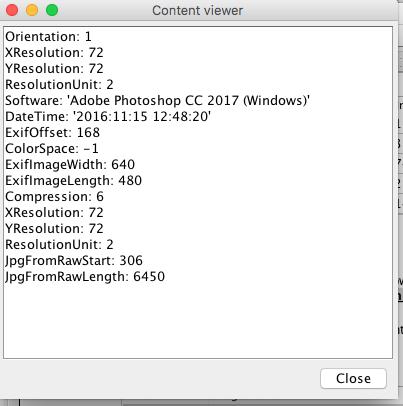 Figure 5-10: View of image metadata from Best Practices image table. 2. Click the file name or original file size columns in the Image Compression table to open a view of the original image. 3.