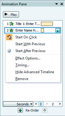 The Effect Options command provides additional animation options for each animation command in the Animation group.
